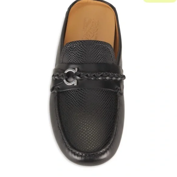 Salvatore Ferragamo Black Leather Loafers with Silver Detailing Loafer with Gancini detail - Men | Ferragamo main image 3